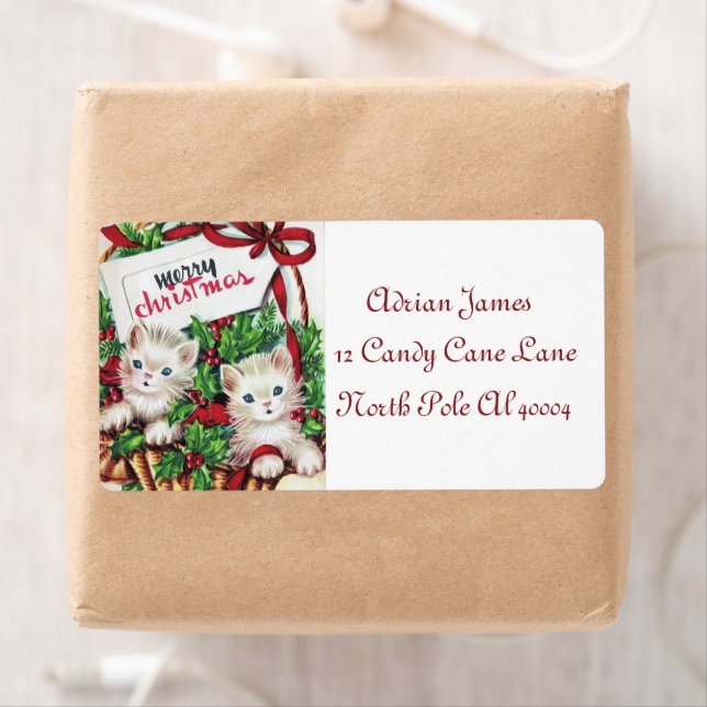 retro vintage Christmas cats Holiday label  (Insitu)