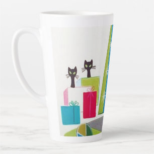retro vintage Christmas cats Holiday Latte Mug