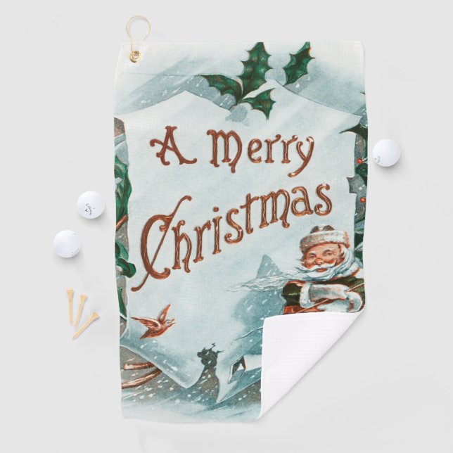 Retro Vintage Christmas Cool Santa Greeting Golf Towel (InSitu)