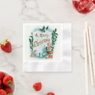 Retro Vintage Christmas Cool Santa Greeting Napkin