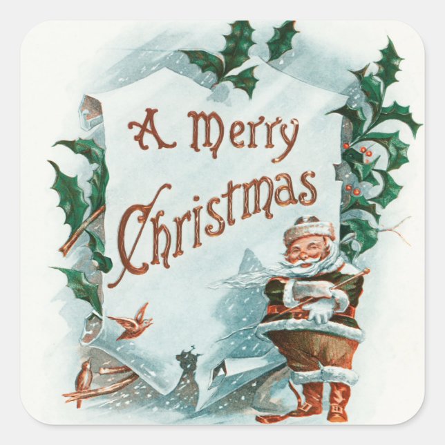 Retro Vintage Christmas Cool Santa Greeting Square Sticker (Front)