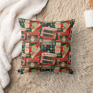 Retro Vintage Christmas Decorations Collage Cushion