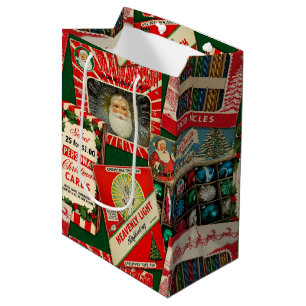 Retro Vintage Christmas Decorations Collage Medium Gift Bag