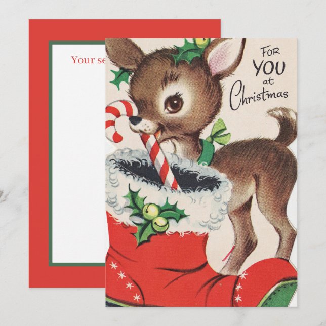 retro vintage Christmas deer add sentiment Holiday Card (Front/Back)