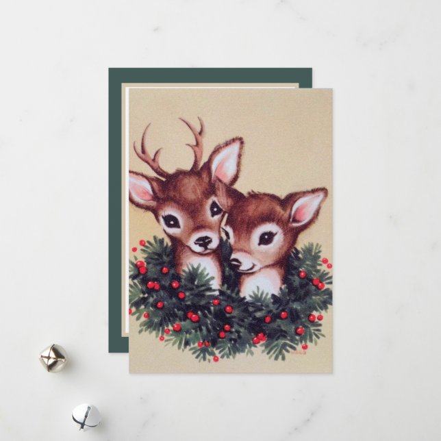 retro vintage Christmas deer  Holiday Card (Front/Back In Situ)