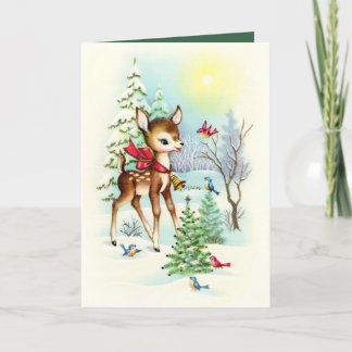 Retro vintage Christmas deer Holiday greeting card