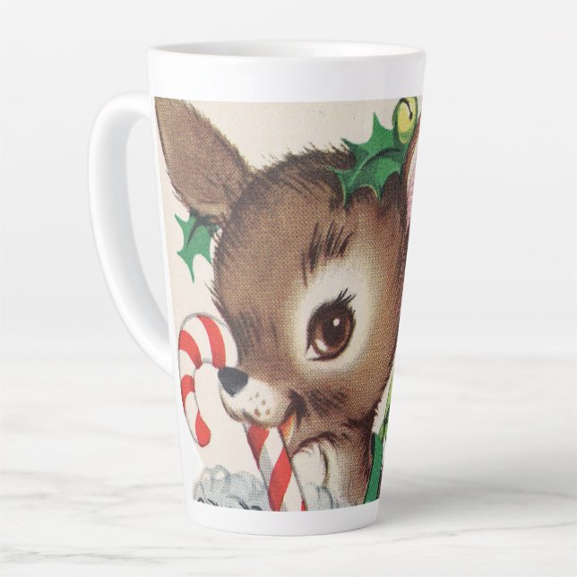 retro vintage Christmas deer Holiday  Latte Mug (Left Angle)
