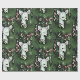 Retro Vintage Christmas Deer Kitsch Wrapping Paper