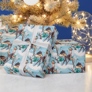 Retro vintage Christmas deer party wrap Wrapping Paper