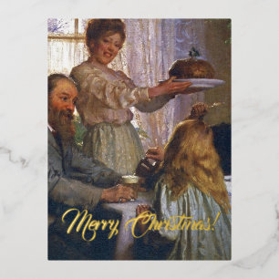 Retro Vintage Christmas Eve Family Dinner Together Foil Holiday Postcard