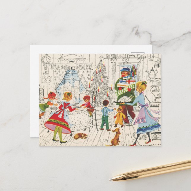 retro vintage Christmas Family Holiday Postcard (Front/Back In Situ)