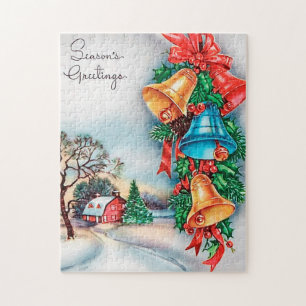 retro vintage Christmas farm Holiday Jigsaw Puzzle