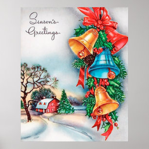 Retro vintage Christmas farm Holiday poster