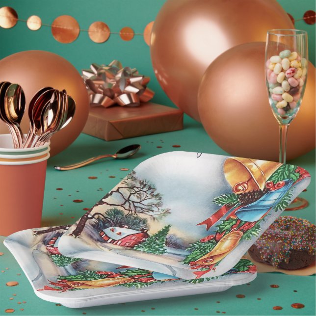 Retro vintage Christmas farm party plate (Multi)