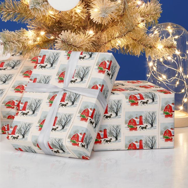 retro vintage Christmas farm tiled Wrapping Paper (Holidays)