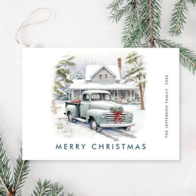 Retro Vintage Christmas Farm Truck Greeting Holiday Card (Creator Uploaded)