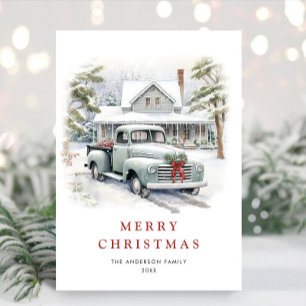 Retro Vintage Christmas Farm Truck Greeting Holiday Card