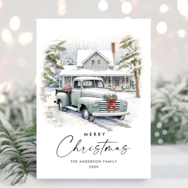 Retro Vintage Christmas Farm Truck Greeting Holiday Card (Creator Uploaded)
