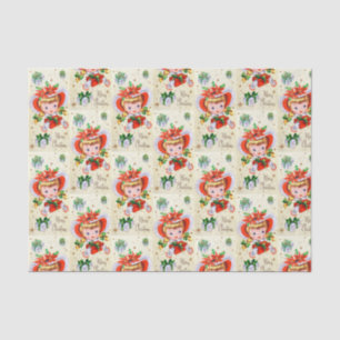 retro Vintage Christmas girl Holiday party tissue Paper