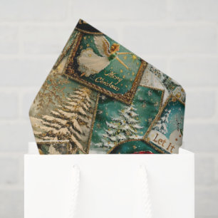 Retro Vintage Christmas: Green Collage Tissue Paper