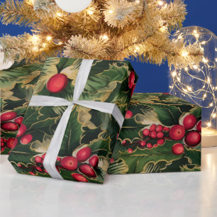 Retro Vintage Christmas Greenery Style 2 Wrapping Paper