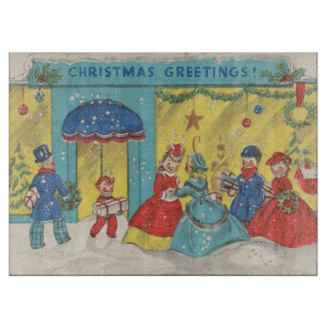 Retro Vintage Christmas Greetings Antique Winter Cutting Board (Front)