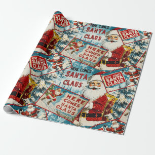 Retro Vintage Christmas: Here Comes Santa Claus Wrapping Paper