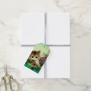 Retro Vintage Christmas Holiday cat add name tag