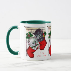 retro Vintage Christmas Holiday cats mug