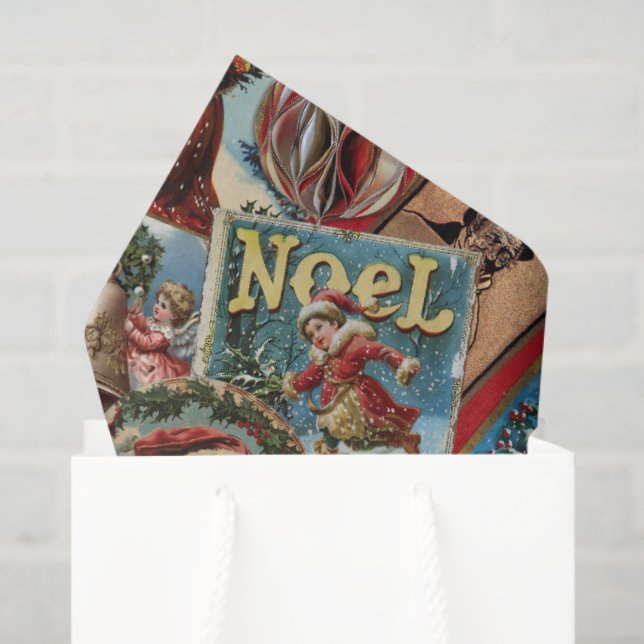 Retro Vintage Christmas: Holiday Cheer Collage Tissue Paper (Gift Bag)
