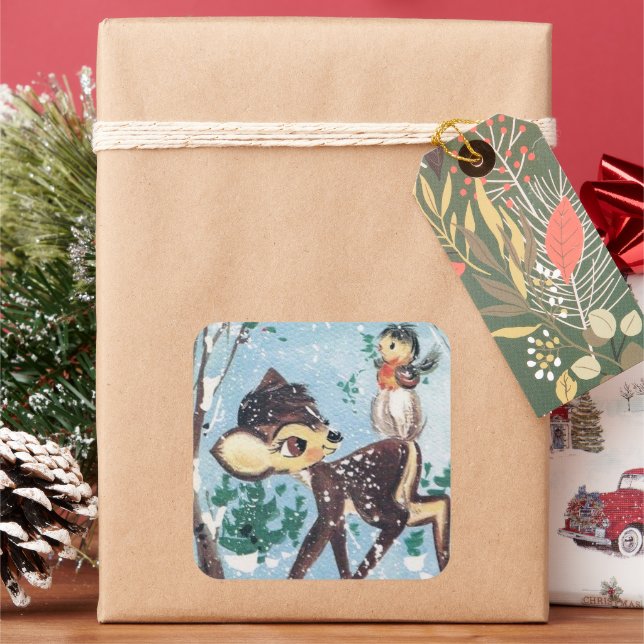 Retro vintage Christmas Holiday deer bird sticker (Holiday)