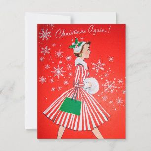 Retro Vintage Christmas Holiday lady add message Card