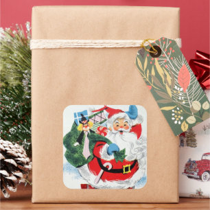 retro vintage Christmas Holiday Santa Square Sticker