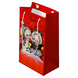 Retro vintage Christmas Holiday snow carolers Small Gift Bag