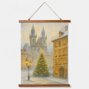 Retro Vintage Christmas in Prague – Old Town  Hanging Tapestry