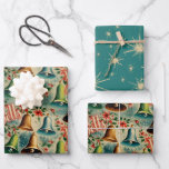 Retro Vintage Christmas "Jingle Bells" Wrapping Paper Sheet<br><div class="desc">This retro vintage Christmas wrapping paper exudes a delightful charm with its nostalgic design. The background is a frosty blue snowy landscape that evokes the serene beauty of a winter day. The snow-covered scene sets the perfect backdrop for the festive elements. Adorning the paper are vibrant holly berries, their deep...</div>