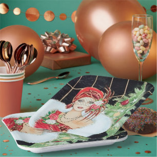 Retro vintage Christmas ladies  Paper Plate