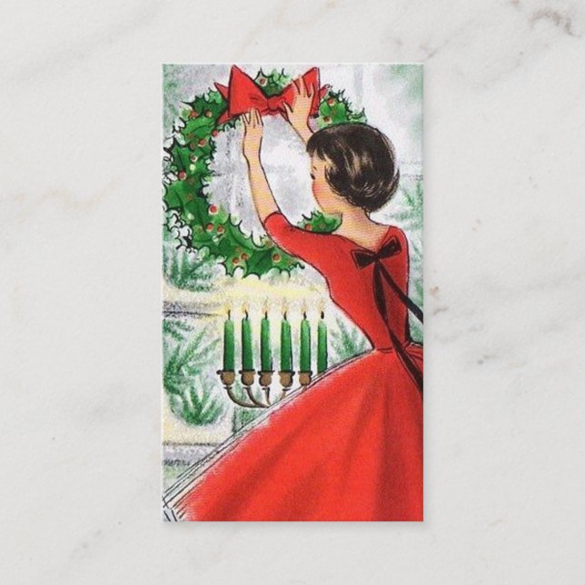 Retro Vintage Christmas lady add message card (Front)