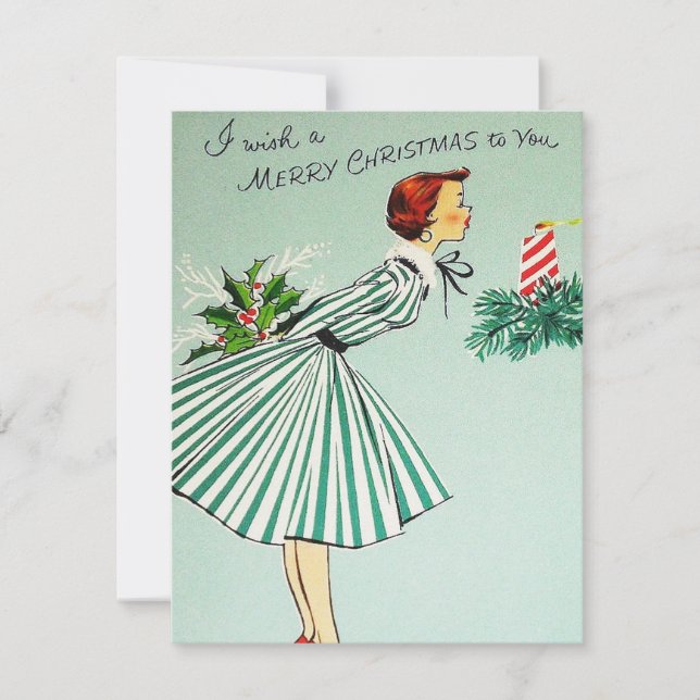 Retro Vintage Christmas lady add message card (Front)