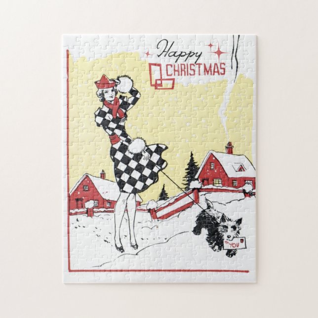retro vintage Christmas lady Holiday Jigsaw Puzzle (Vertical)