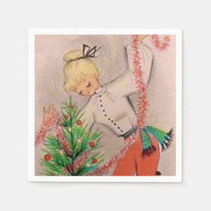 retro vintage Christmas lady Holiday Napkin