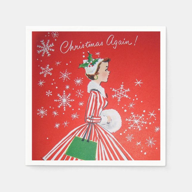 Retro vintage Christmas lady party Napkin (Front)