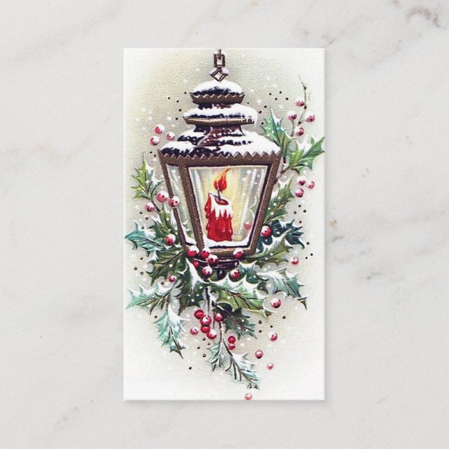Retro vintage Christmas lamp add message Business Card (Front)