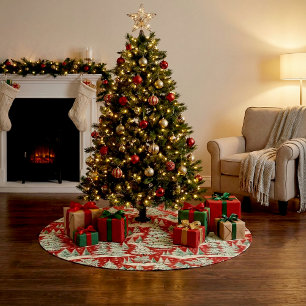 Retro Vintage Christmas Landscape Brushed Polyester Tree Skirt