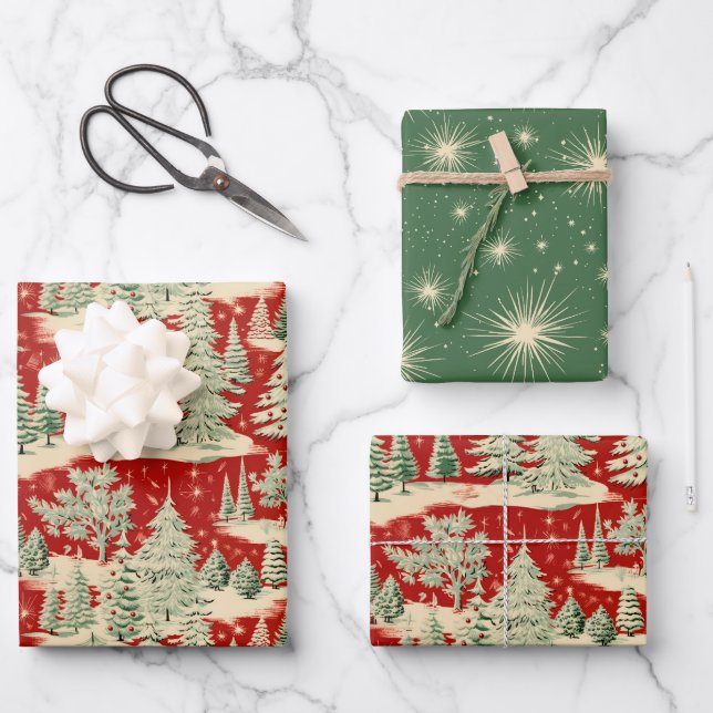 Retro Vintage Christmas Landscape Wrapping Paper Sheet (Front)