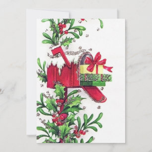 Retro vintage Christmas mailbox add message Holiday Card