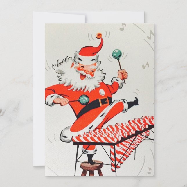 Retro Vintage Christmas Musical Playing Santa Holiday Card (Front)