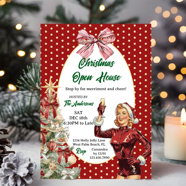 Retro Vintage Christmas Open House Holiday Party Invitation (Creator Uploaded)