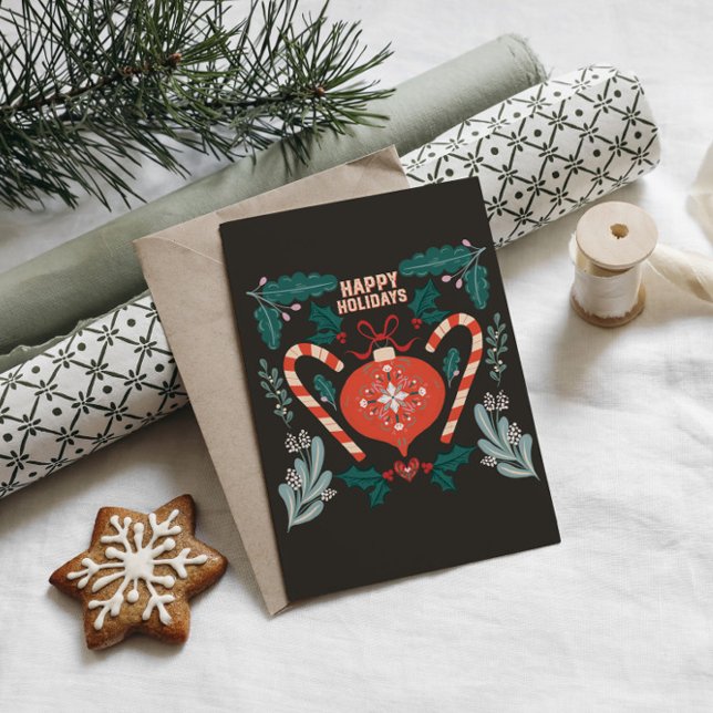 Retro vintage Christmas ornament Holiday Postcard (Creator Uploaded)