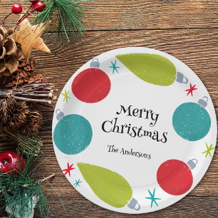 Retro Vintage Christmas Ornaments Personalised Paper Plate